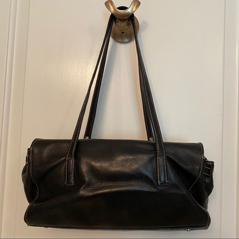 PERLINA SHOULDER BAG SATCHEL BLACK LEATHER 2 STRAP FLAP CLOSE - Picture 3 of 12